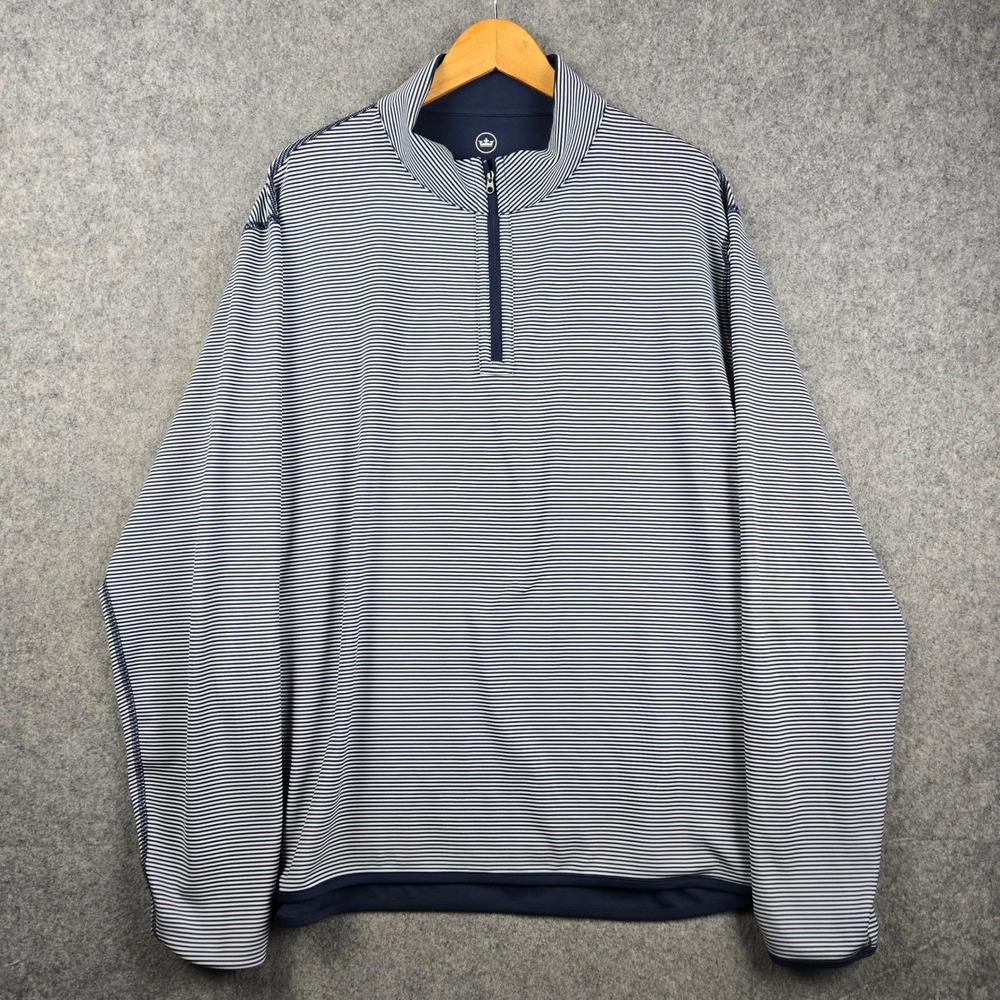 Peter Millar 1/4 Zip Pullover Mens XXL Blue Reversible Striped Golf Sweatshirt